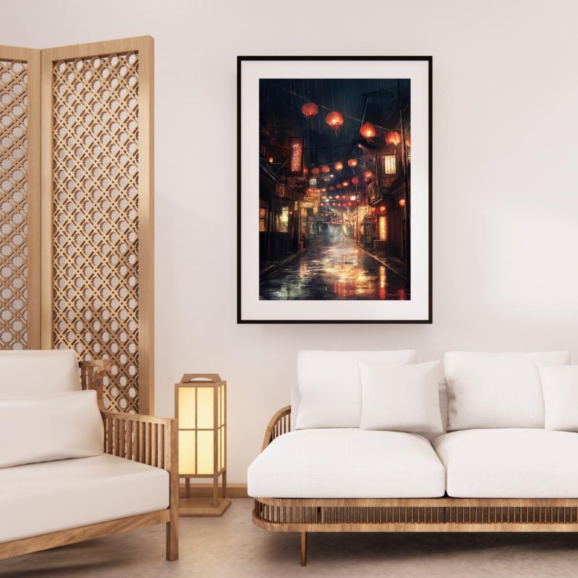Rainy Night Lantern Alley In Old Asian Town Reflected Poster - Image 3