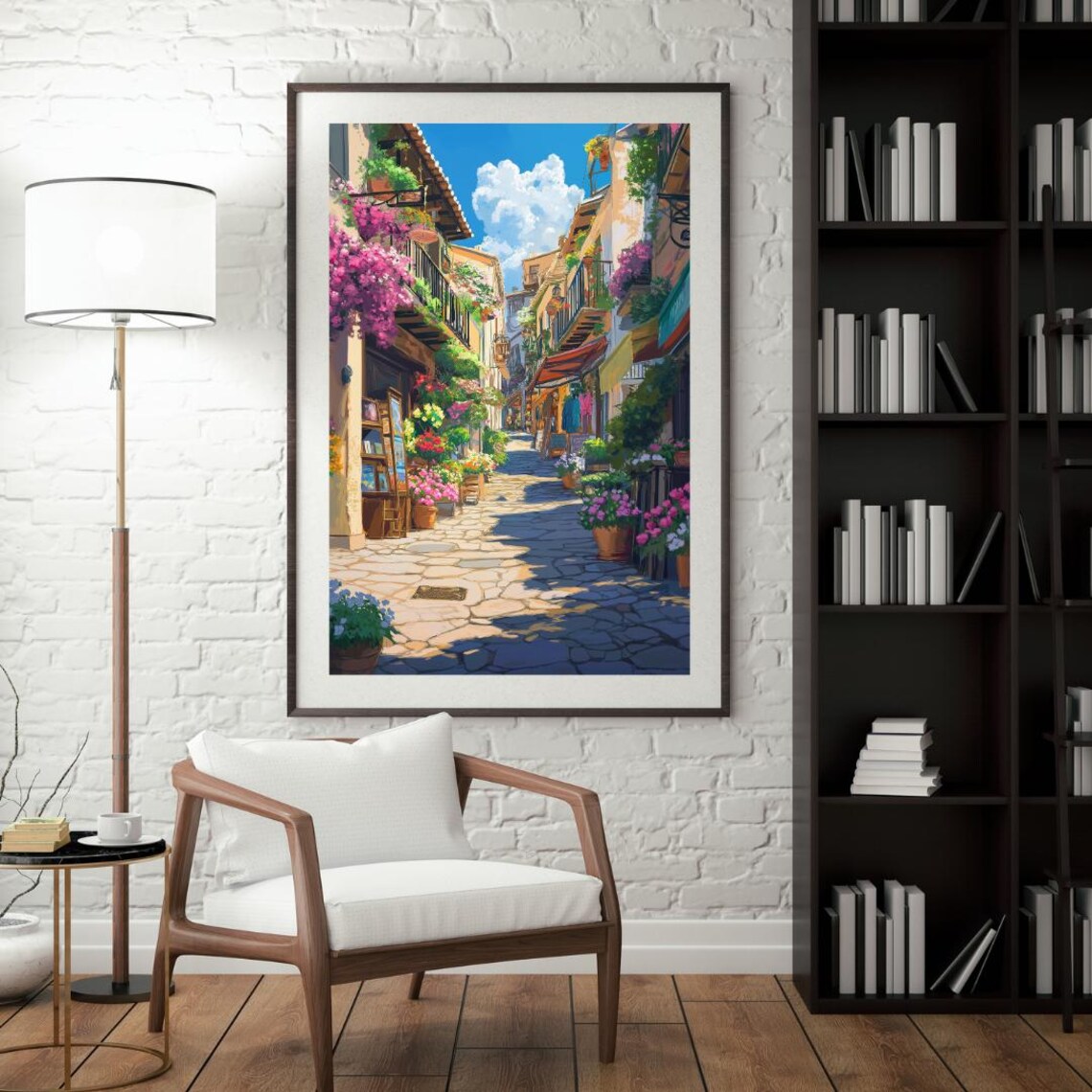Sunlit Spanish Old Town Street With Flowers And Cobbled Lane Poster - Image 4
