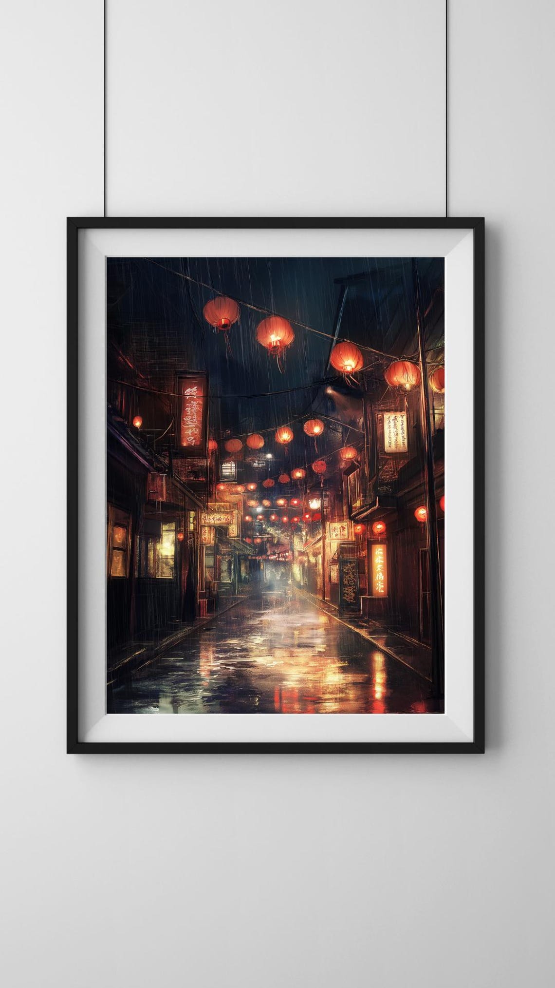 Rainy Night Lantern Alley In Old Asian Town Reflected Poster