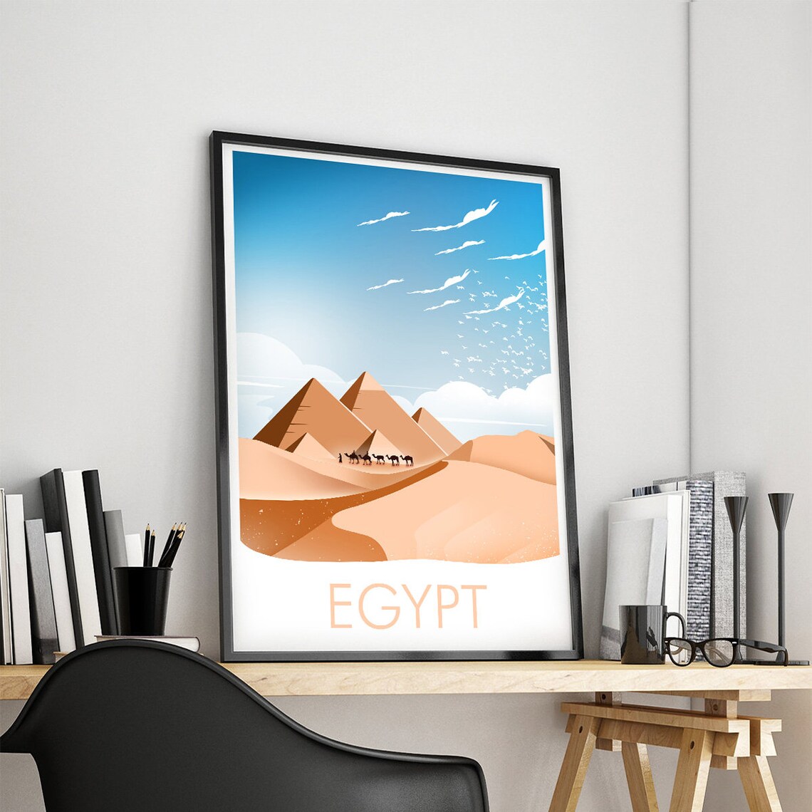 Egypt Pyramids of Giza Camels Desert Dunes Sunset Travel Poster - Image 4