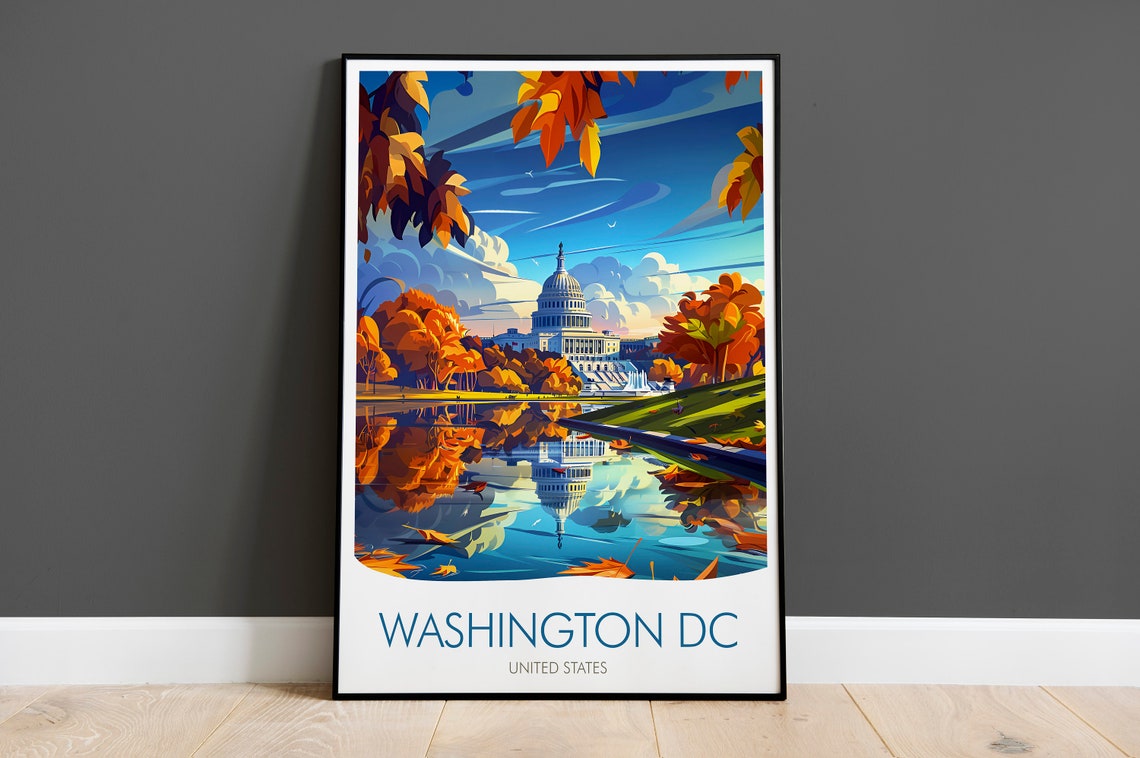 Washington DC United States Capitol Autumn Leaves Reflection Poster