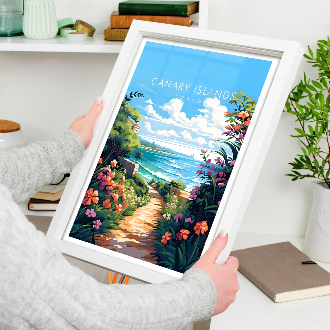 Canary Islands Spain Blossom Trail Seaside Garden Scenic Art Poster - Image 4