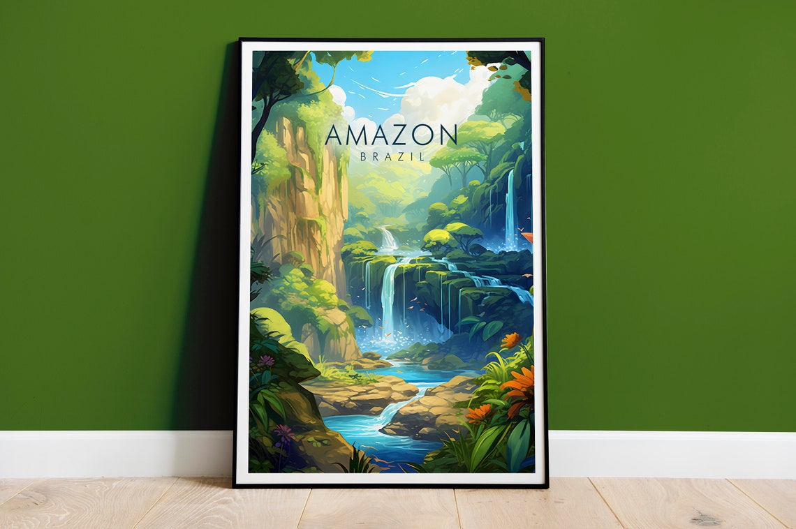 Amazon Brazil Lush Rainforest Waterfall Jungle Nature Travel Poster