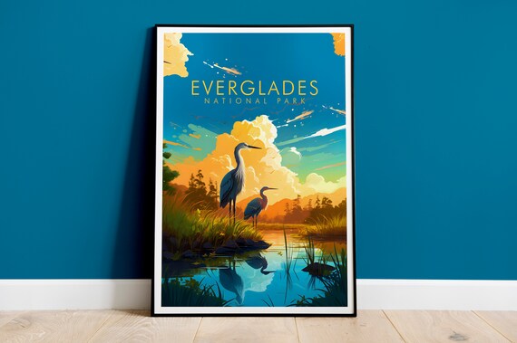Everglades National Park Florida Herons Wetland Sunset Poster