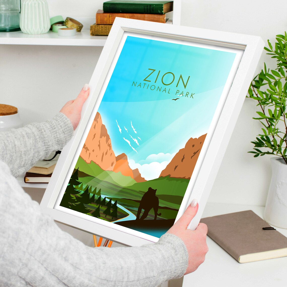 Zion National Park Utah Red Canyon River Cougar Travel Poster - Image 4