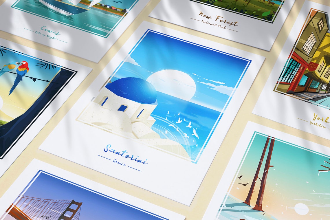Santorini Greece Blue Dome Church Aegean Sunset Travel Poster - Image 3