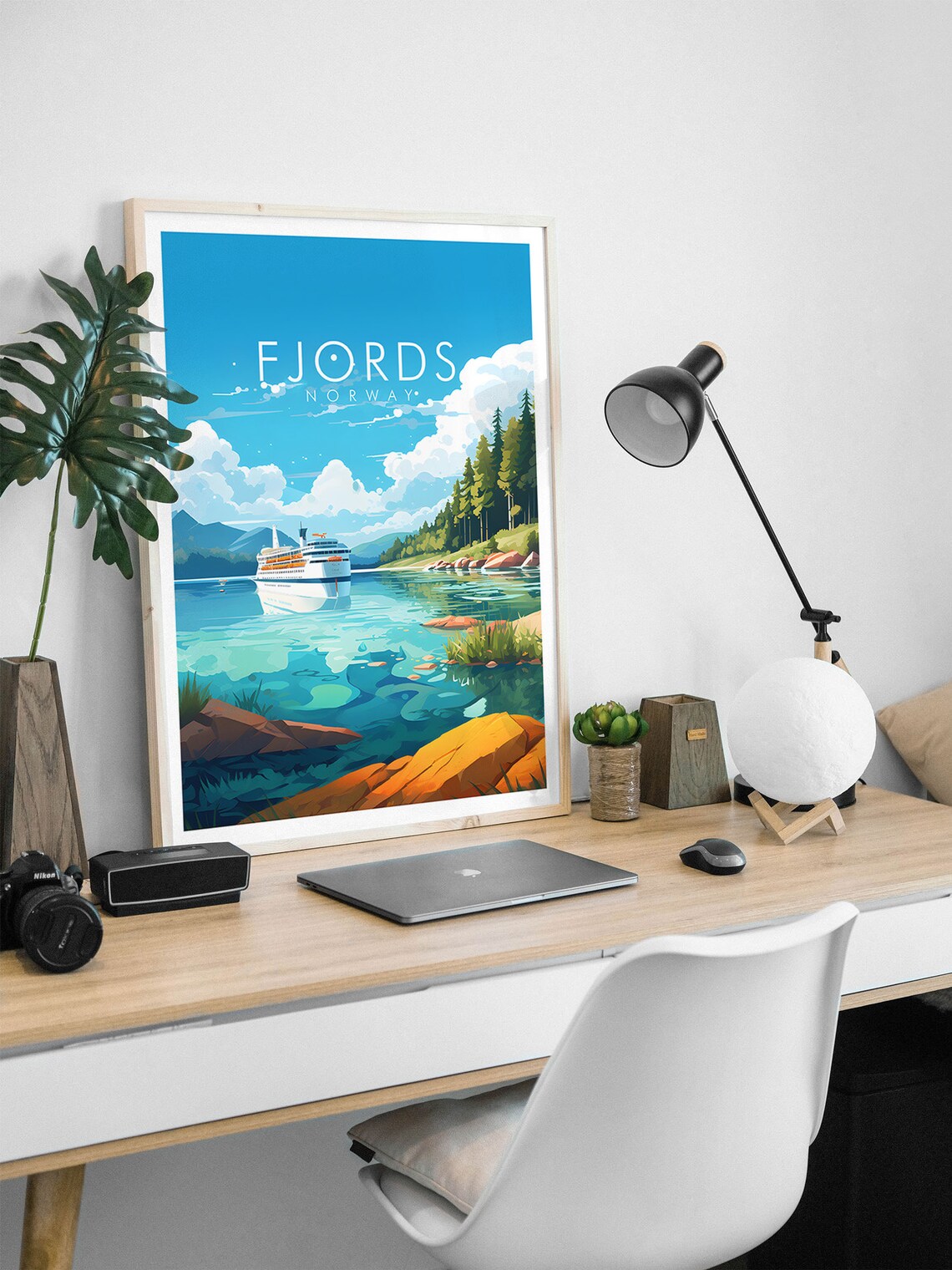 Norway Fjords Forested Shores and Cruise Ship Scene View Poster - Image 2