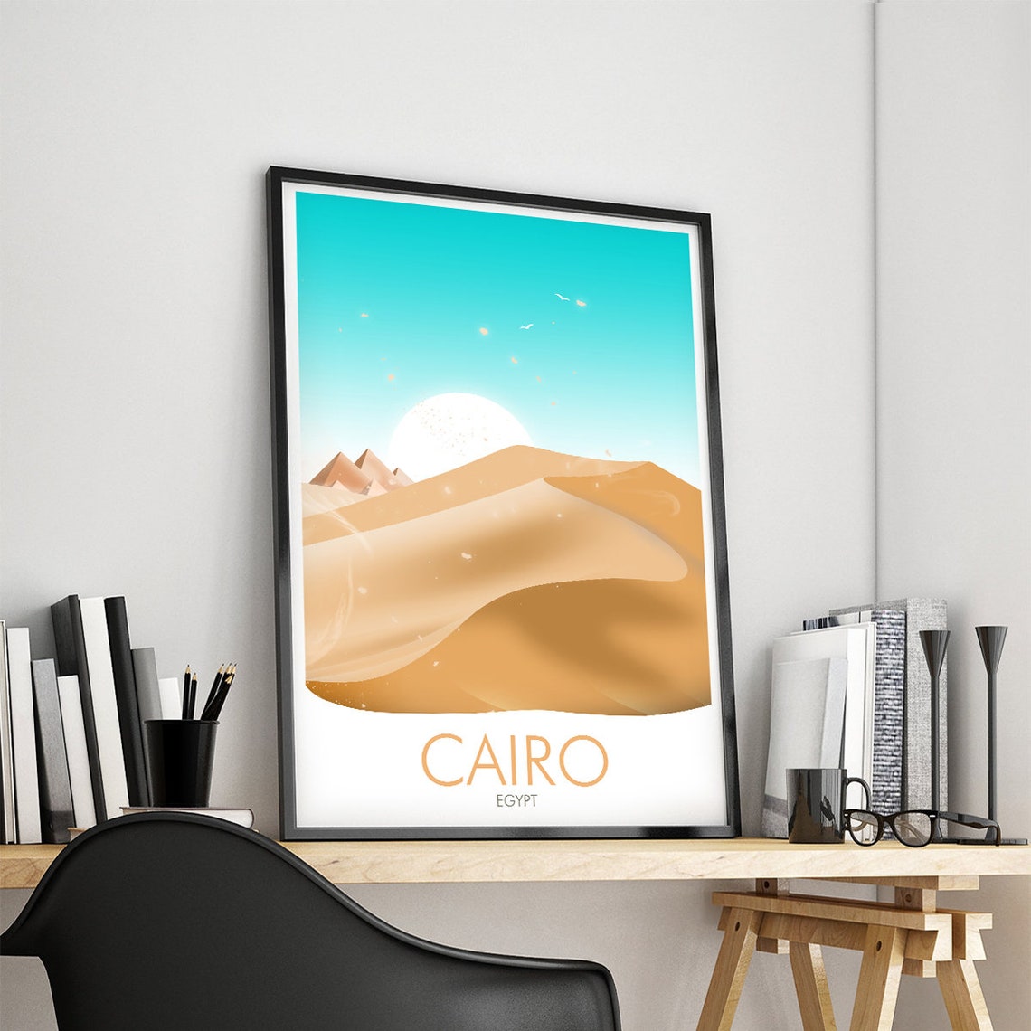 Cairo Egypt Desert Dunes Pyramids Sun Minimalist Travel Art Poster - Image 3