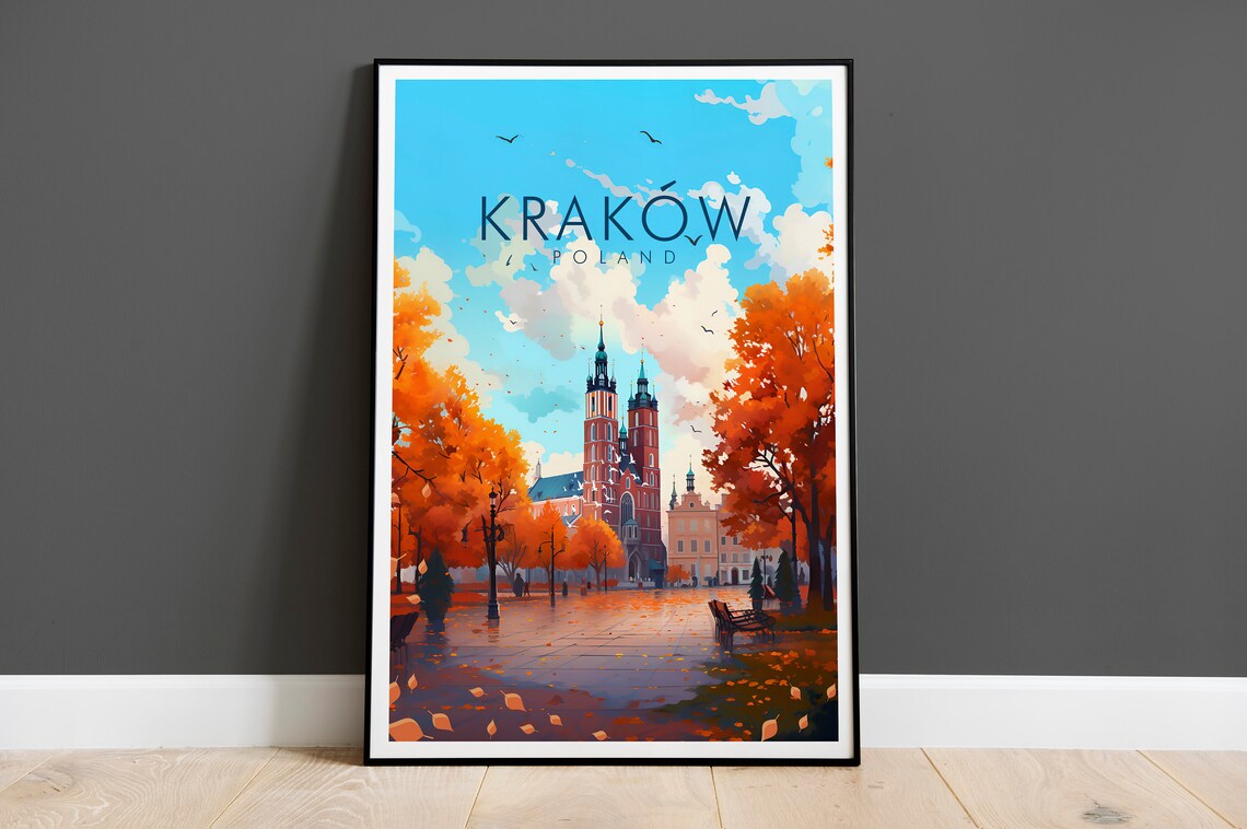 Kraków Poland Historic Old Town Church Autumn Square Travel Poster