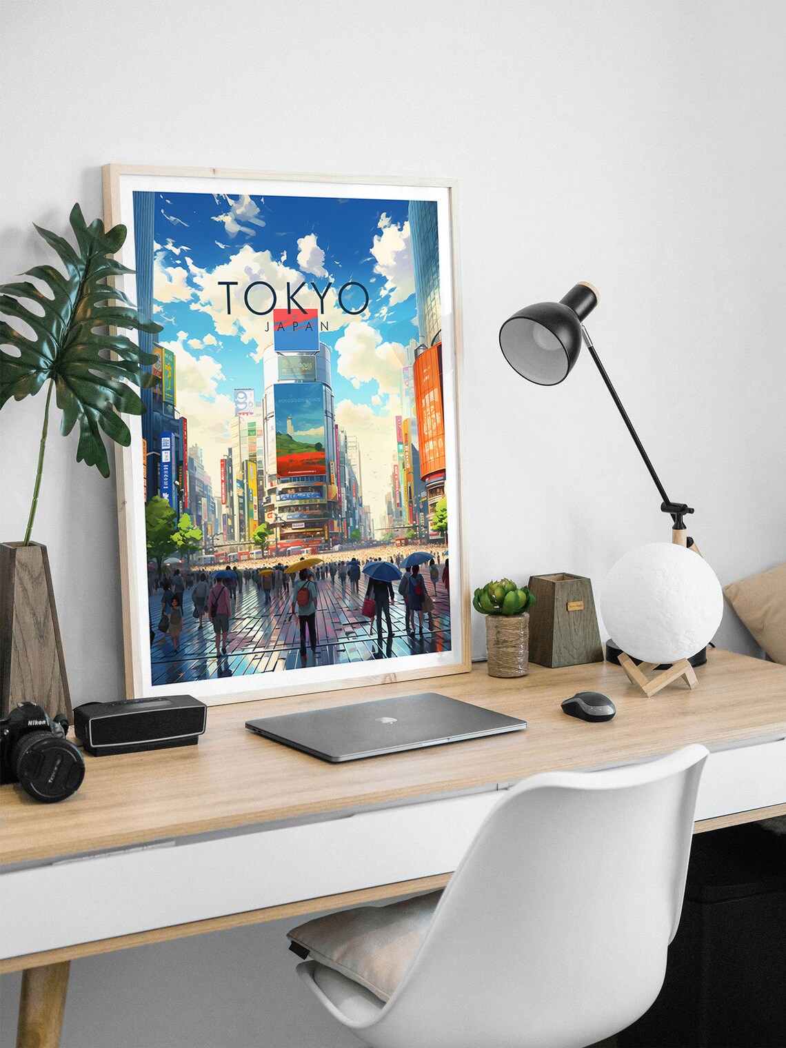 Tokyo Japan Bustling Crossing Umbrellas Billboards City Travel Poster - Image 2