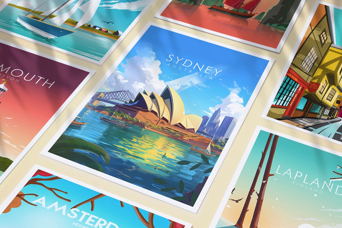 Sydney Australia Opera House Harbour Bridge Sunset Travel Poster - Image 3