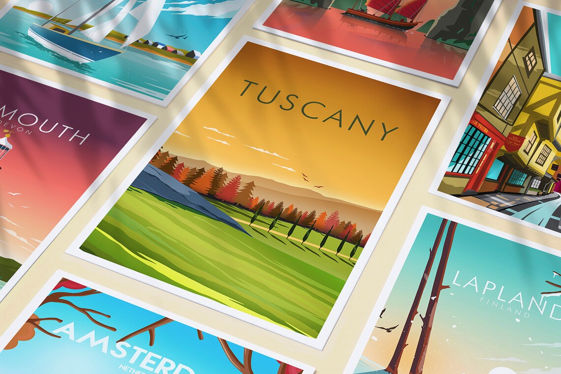Tuscany Italy Sunset Vineyard Cypress Rows Rolling Countryside Poster - Image 3
