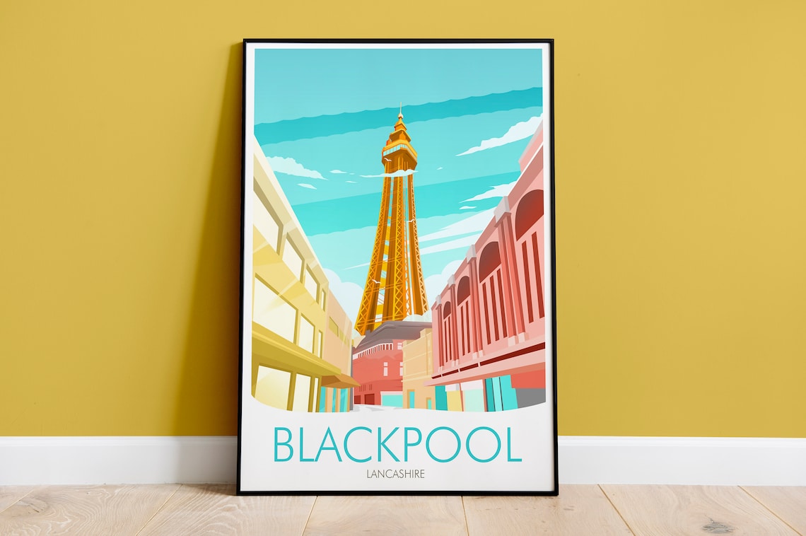 Blackpool Lancashire Iconic Tower Seaside Promenade Travel Poster