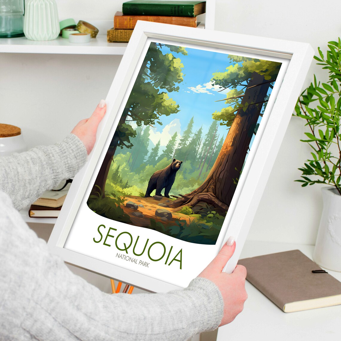 Sequoia National Park Bear Among Ancient Redwoods California Forest Path Poster - Image 4