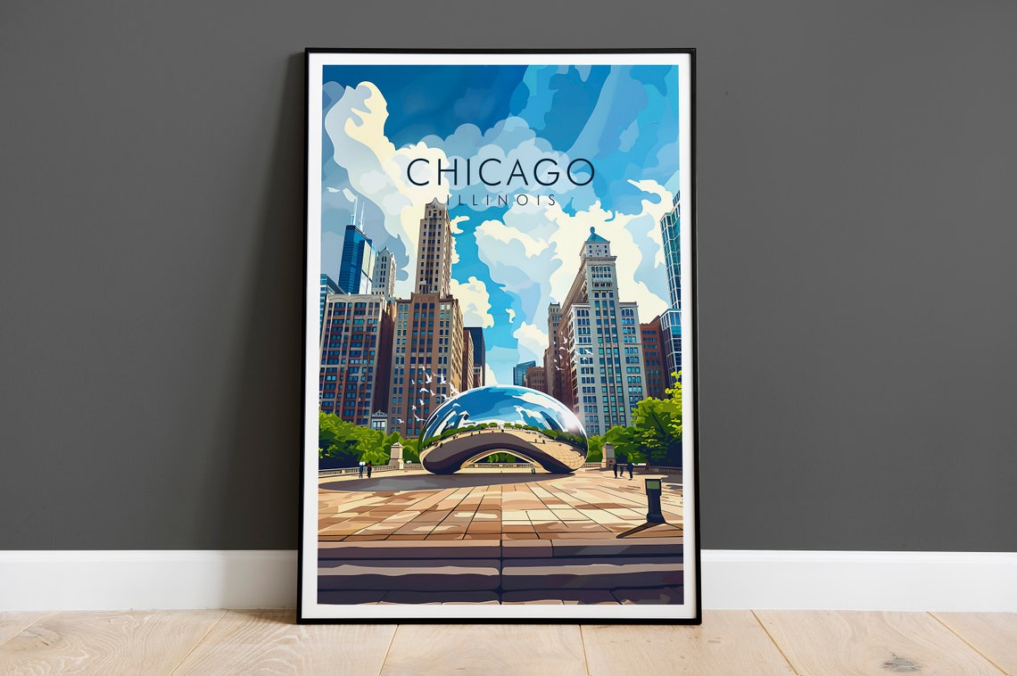 Chicago Illinois Cloud Gate Bean Millennium Park Skyline Poster