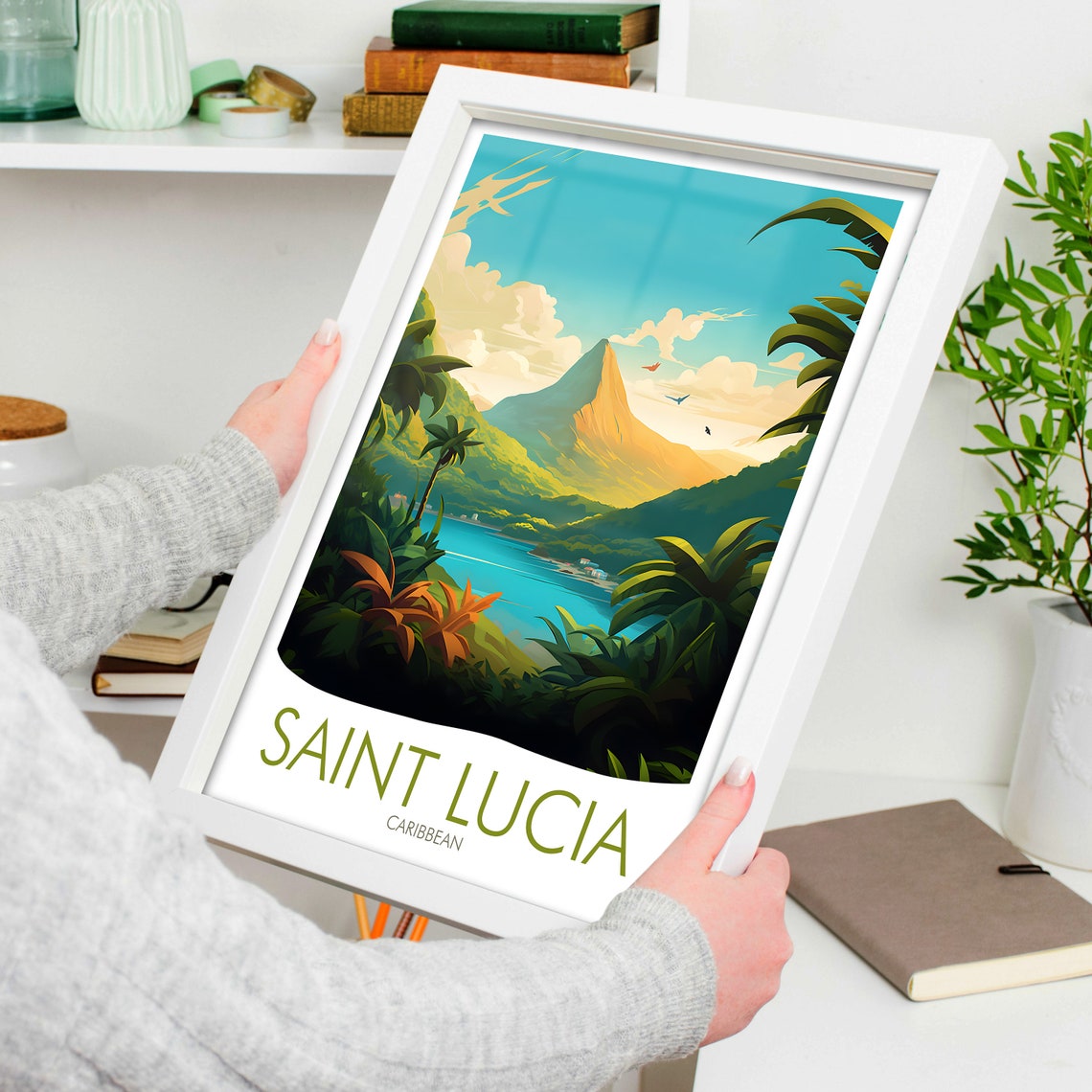 Saint Lucia Caribbean Volcanic Peak Tropical Bay Travel Poster - Image 4