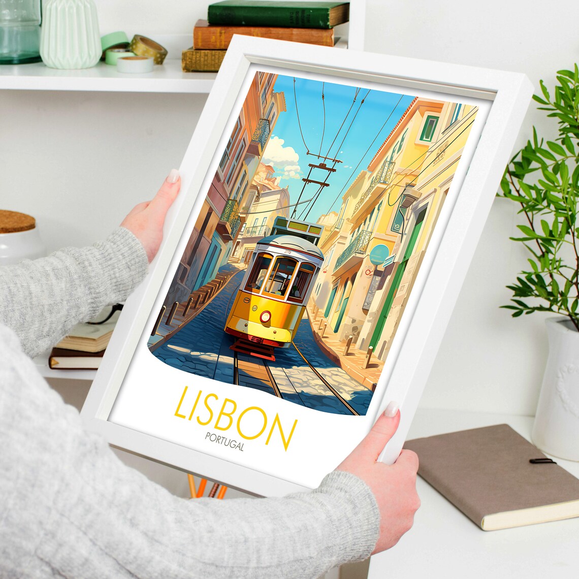 Lisbon Portugal Yellow Tram Cobblestone Street City Travel Poster - Image 4