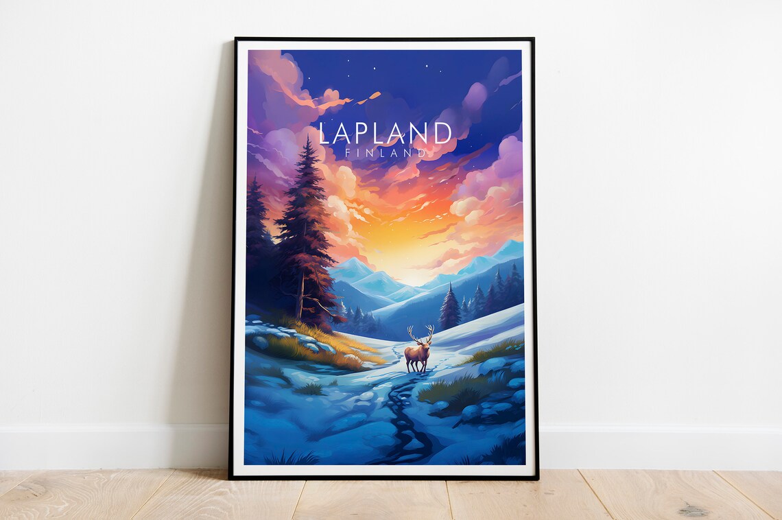 Lapland Finland Reindeer Sunset Arctic Snow Landscape Travel Poster - Image 2
