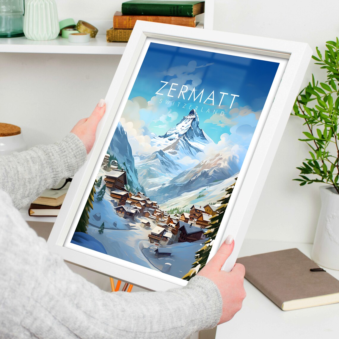 Zermatt Switzerland Matterhorn Alpine Village Winter Travel Poster - Image 4