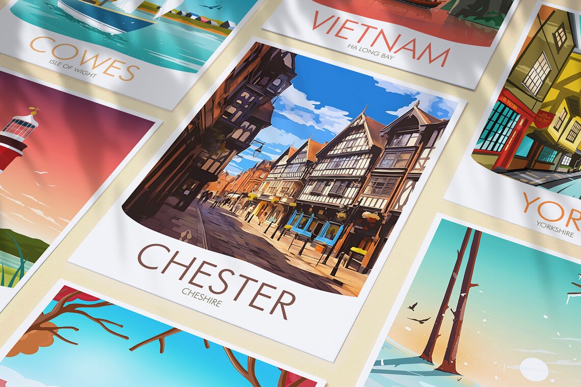 Chester Travel Poster, Cheshire UK Landscape - Image 3