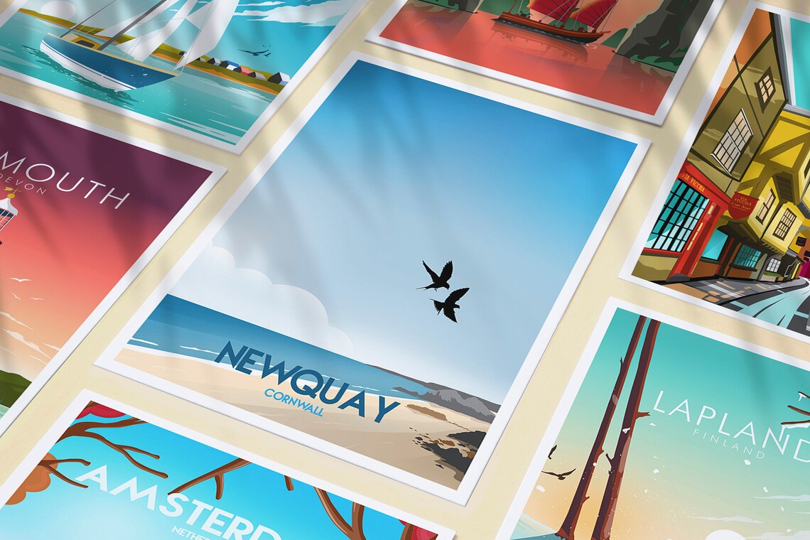 Newquay Cornwall Travel Poster, Beach Scene - Image 4