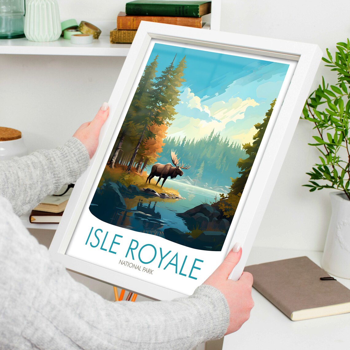 Isle Royale National Park Michigan Moose Lakeside Wildlife Travel Poster - Image 4