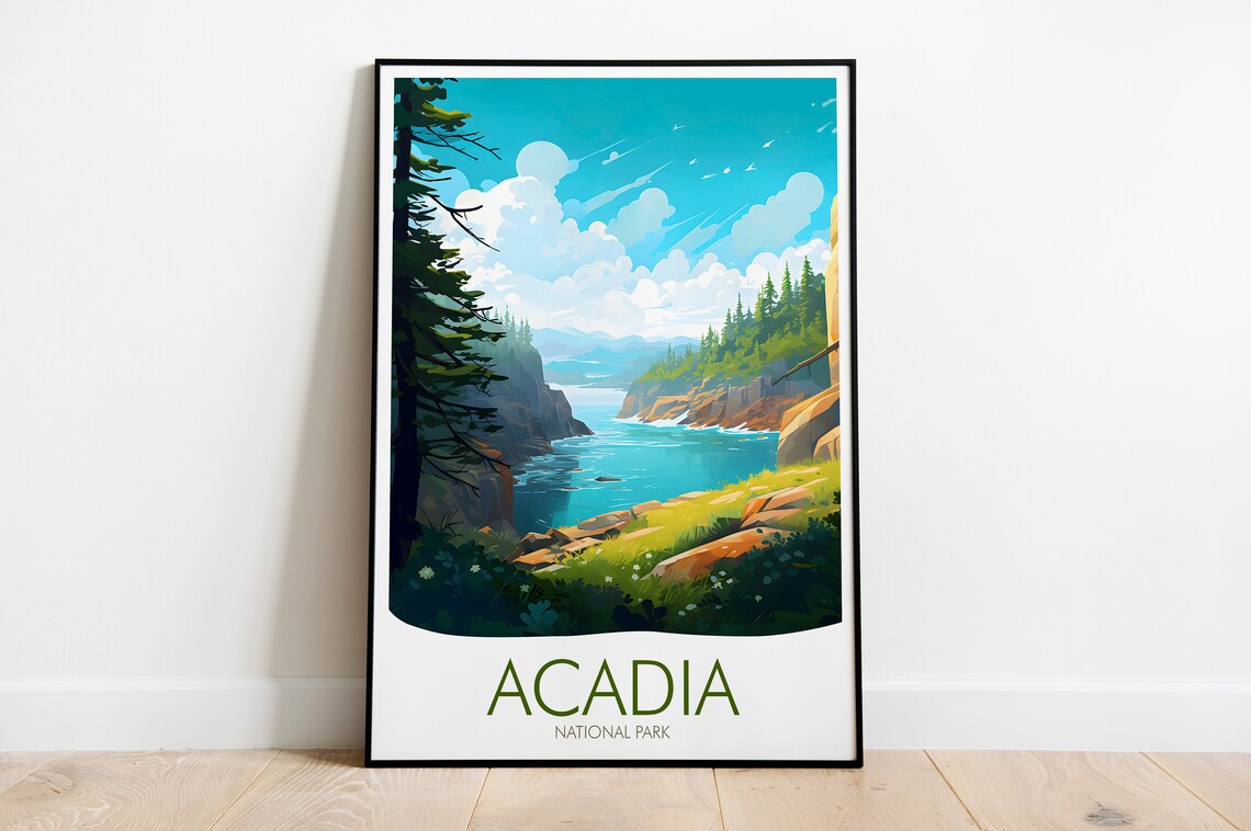 Acadia National Park Maine Rocky Coastline Pine Forest Travel Poster - Image 2