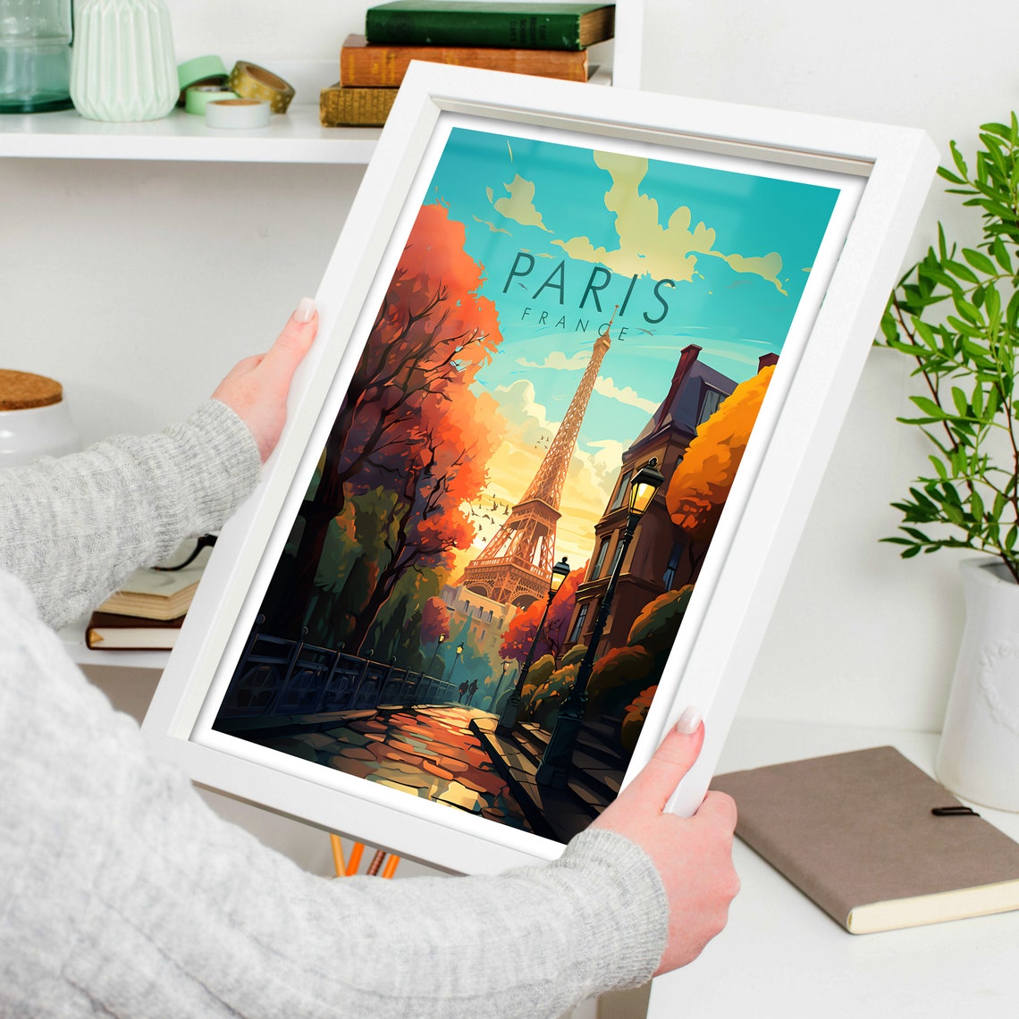 Paris France Eiffel Tower Golden Autumn Walkway Travel Poster - Image 4