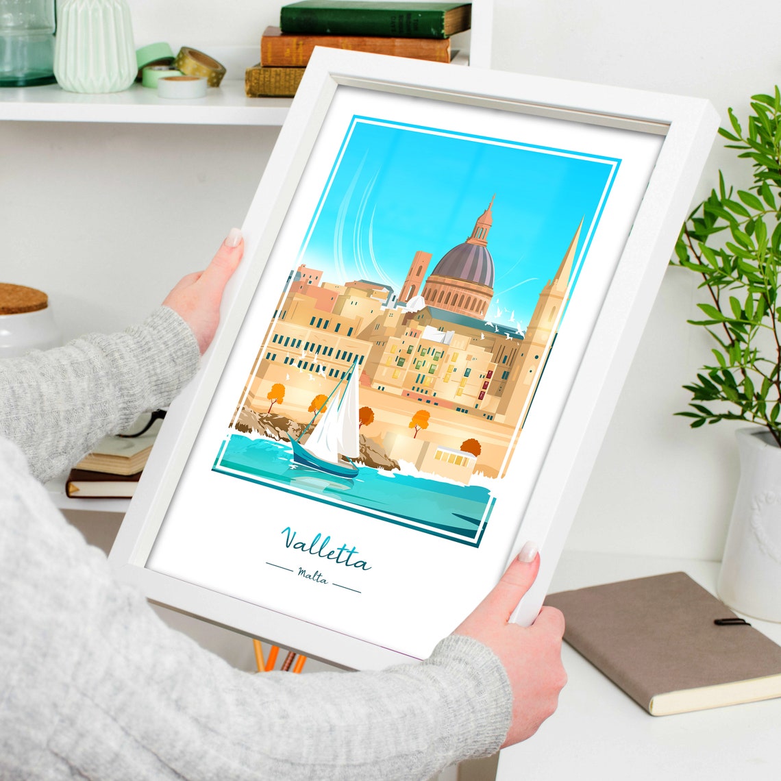 Valletta Malta Harbor Dome Sailboat Mediterranean Seaside Poster - Image 4