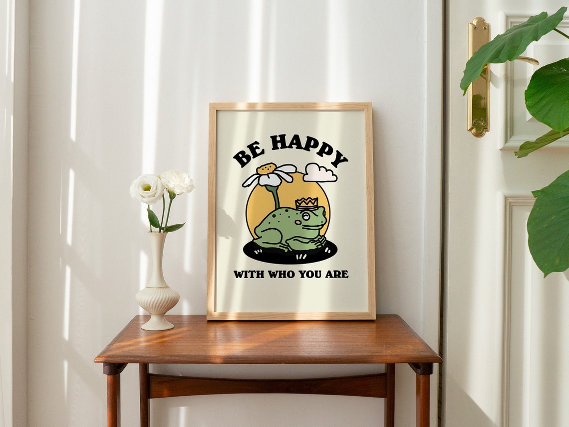 Be Happy With Who You Are Frog Prince Retro Self Love Quote Poster - Image 2