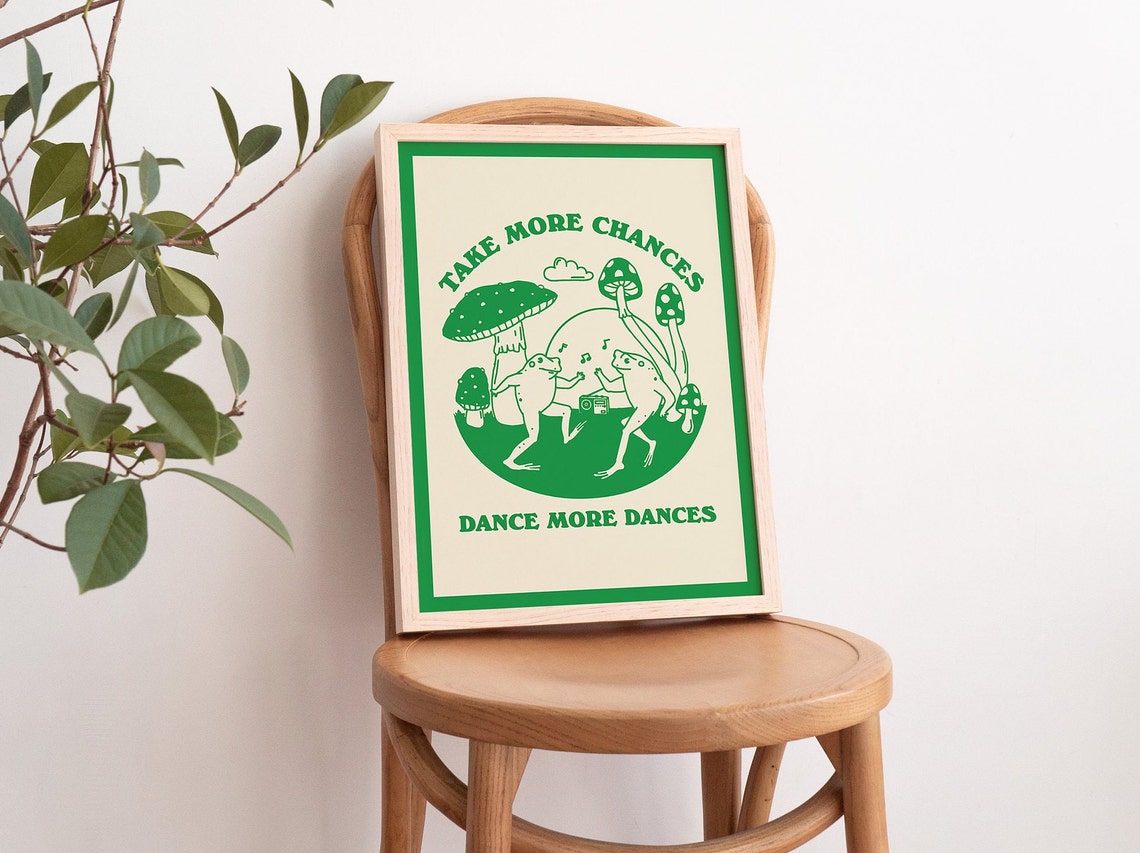 Dancing Frogs Retro Print Print Self Care Wall Art Cute Wall Decor Art Poster Emerald Green - Image 3
