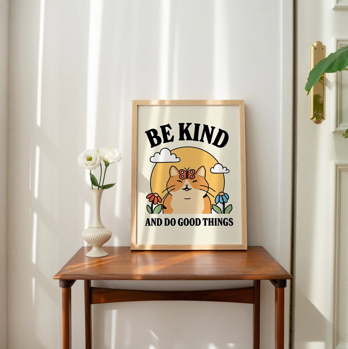 Be Kind and Do Good Things Cute Cat Butterfly Quote Art Poster - Image 3