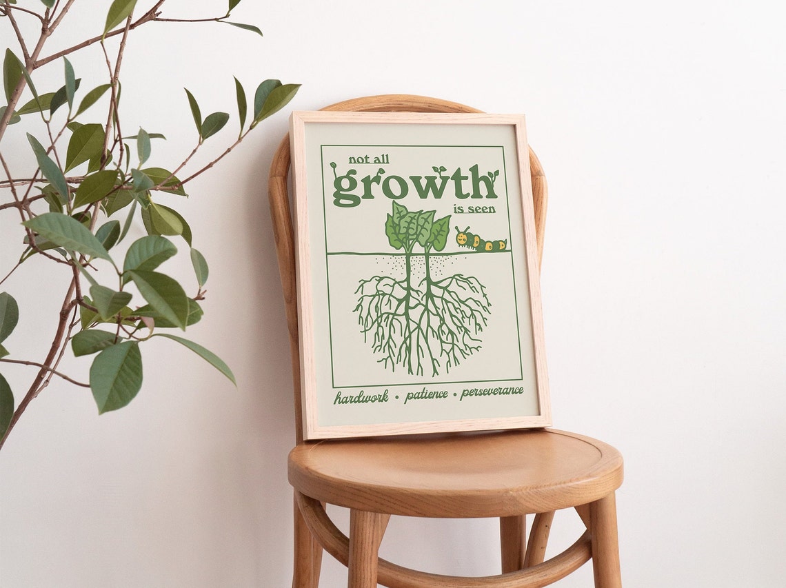 Not All Growth Is Seen Plant Roots Patience Green Quote Poster - Image 3