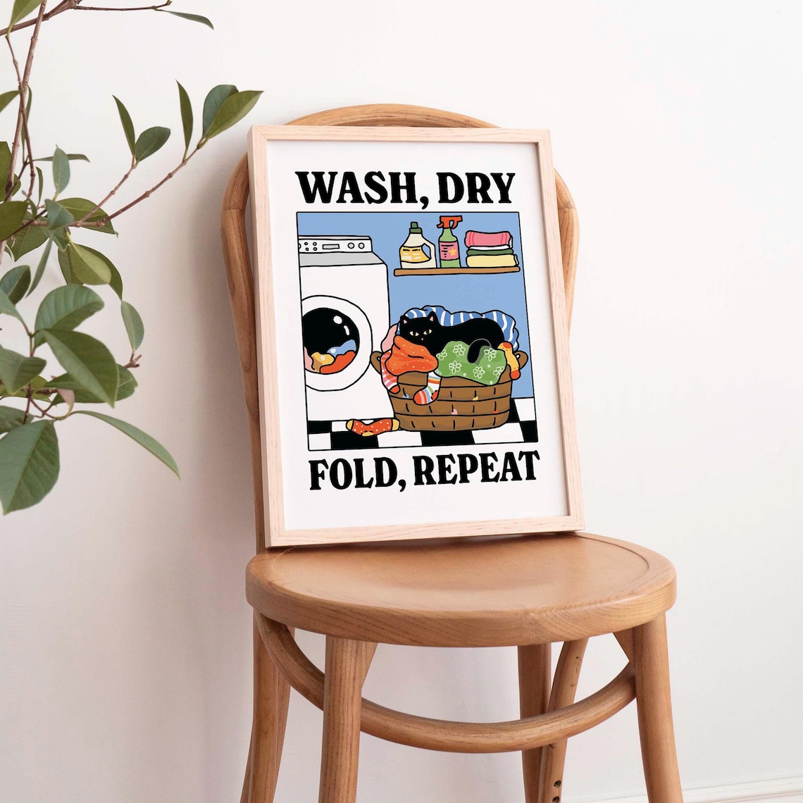Wash Dry Fold Repeat Cat Retro Bathroom Art Print - Image 2