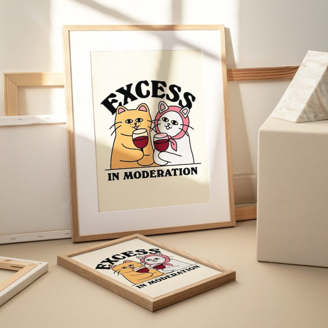 Drunk Cats Wine Retro Alcohol Poster Print - Image 2