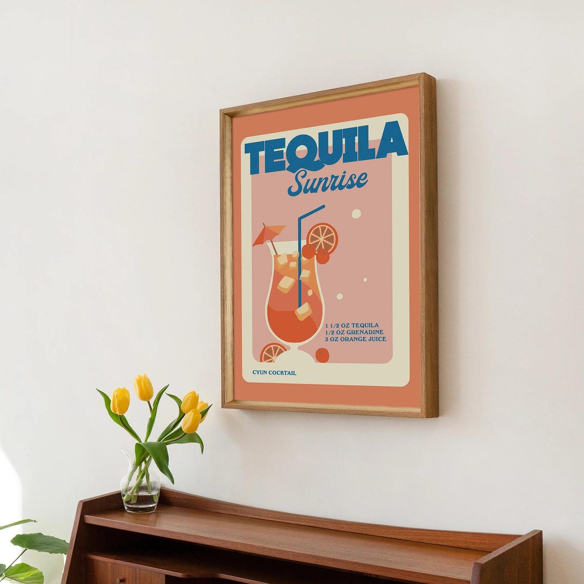 Tequila Sunrise Retro Cocktail Recipe Coral Bar Kitchen Poster - Image 2