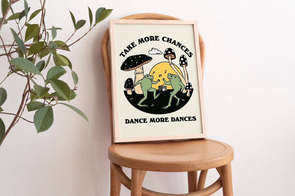 Dancing Frog Retro Poster, Mushroom Decor - Image 3