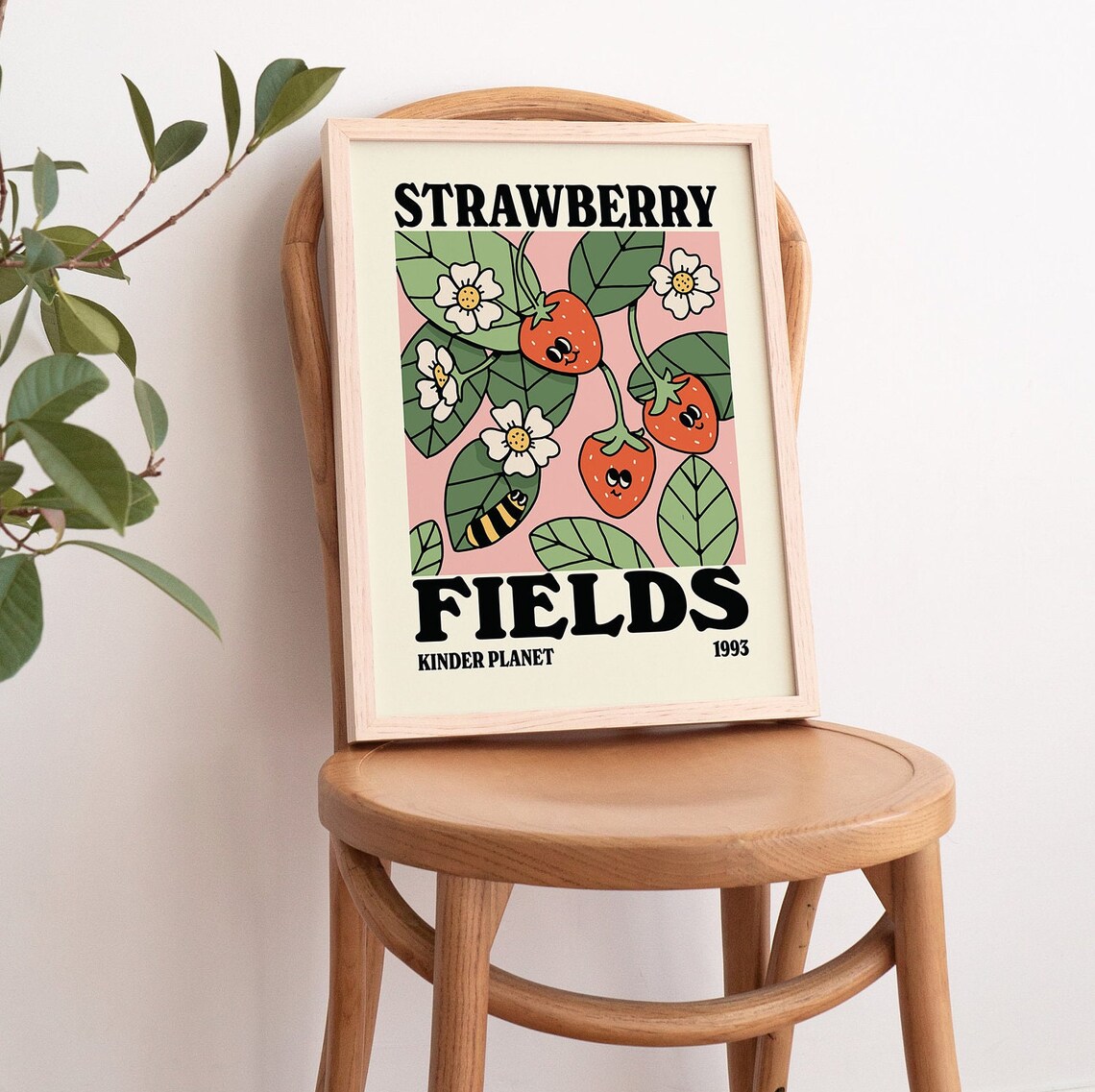 Strawberry Botanical Print, Retro Typography Poster - Image 4