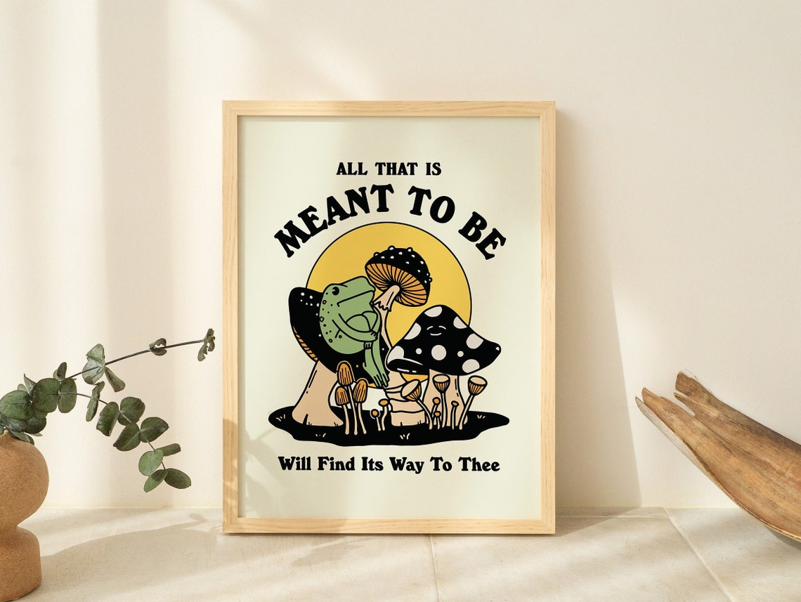 All That Is Meant To Be Frog Hugging Mushroom Retro Wall Poster - Image 2