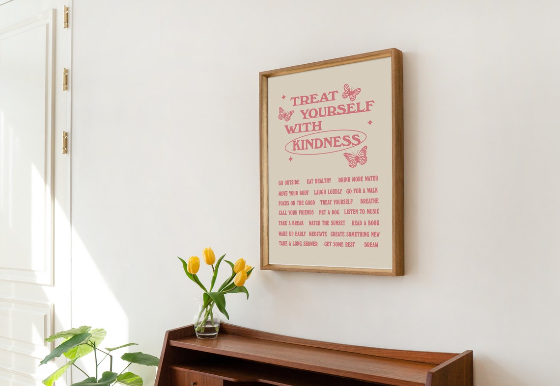 Affirmations Wall Print Aesthetic Poster Positive Affirmations Retro Decor Butterfly Wall Art Baby Pink - Image 2