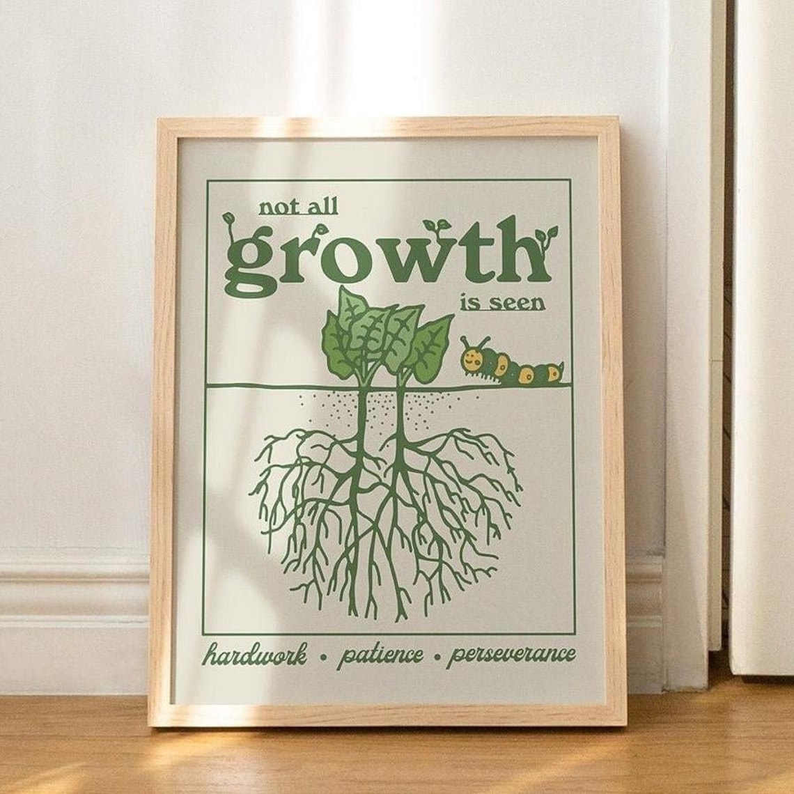 Not All Growth Is Seen Green Botanical Motivational Wall Poster
