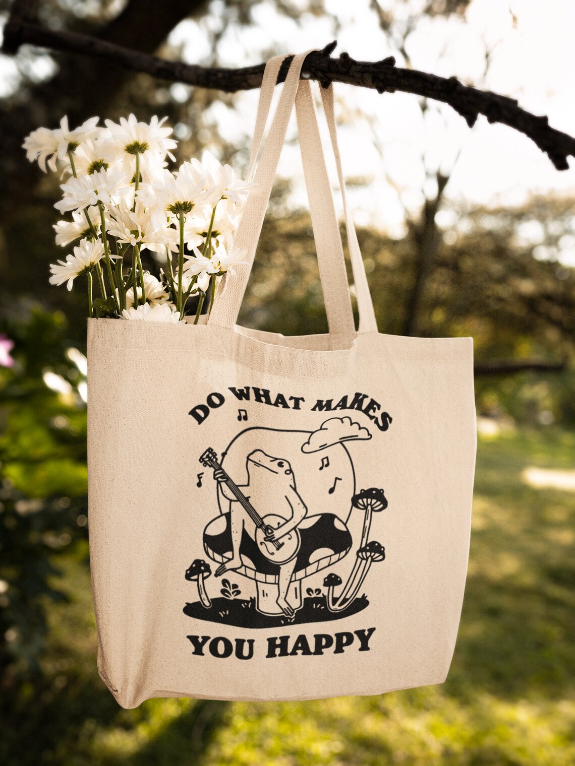Do What Makes You Happy Banjo Frog Playing Guitar Mushroom Tote Bag - Image 2