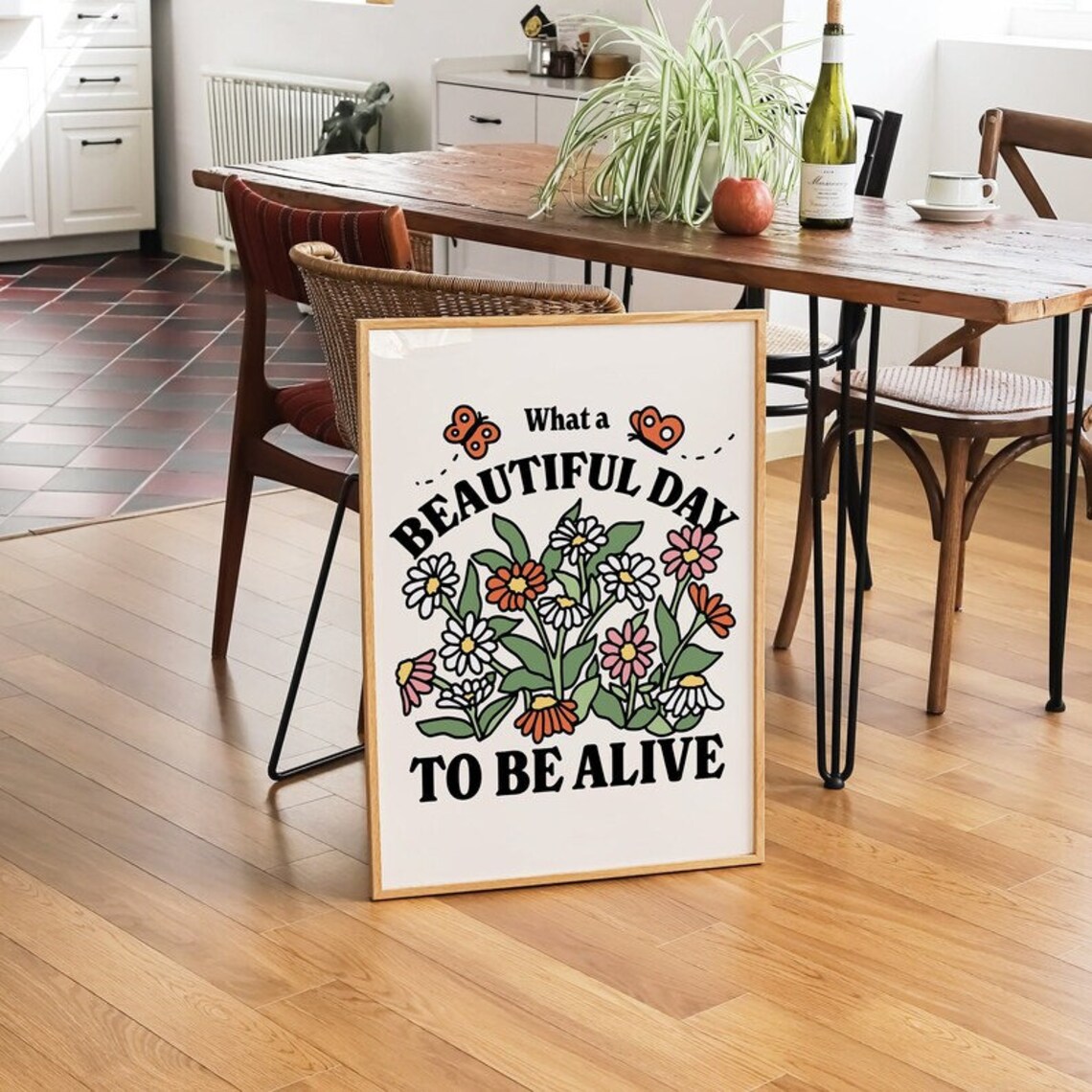 Retro Botanical Wildflowers Butterfly Quote Art Print - Image 3