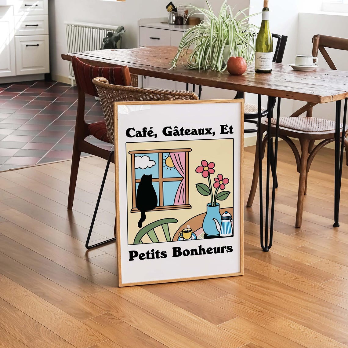 Cafe Gateaux Petits Bonheurs Cozy French Cat Coffee Kitchen Poster - Image 3