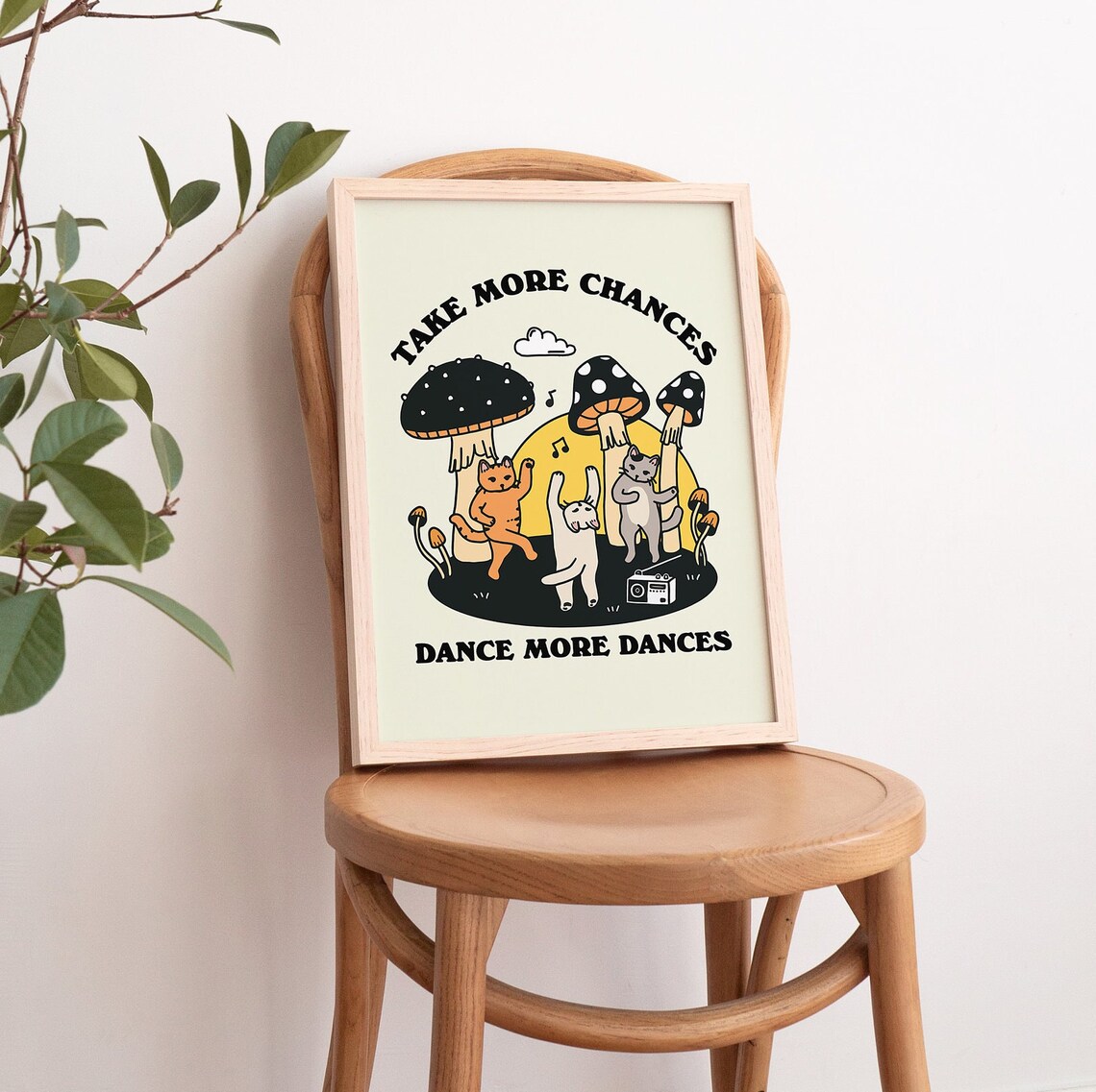 Dancing Cats Selfcare Quote, Vintage Mushroom Illustration - Image 4