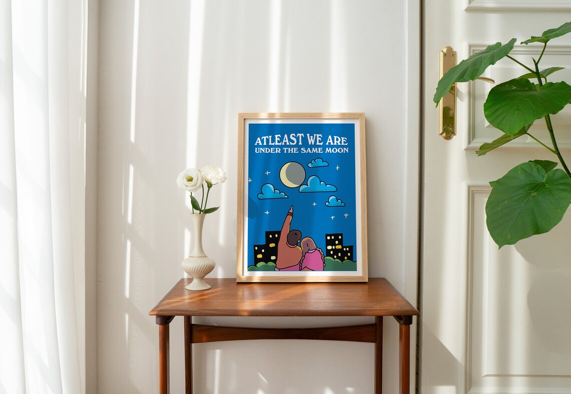 At Least We Are Under The Same Moon Couple Night Sky Quote Poster - Image 2