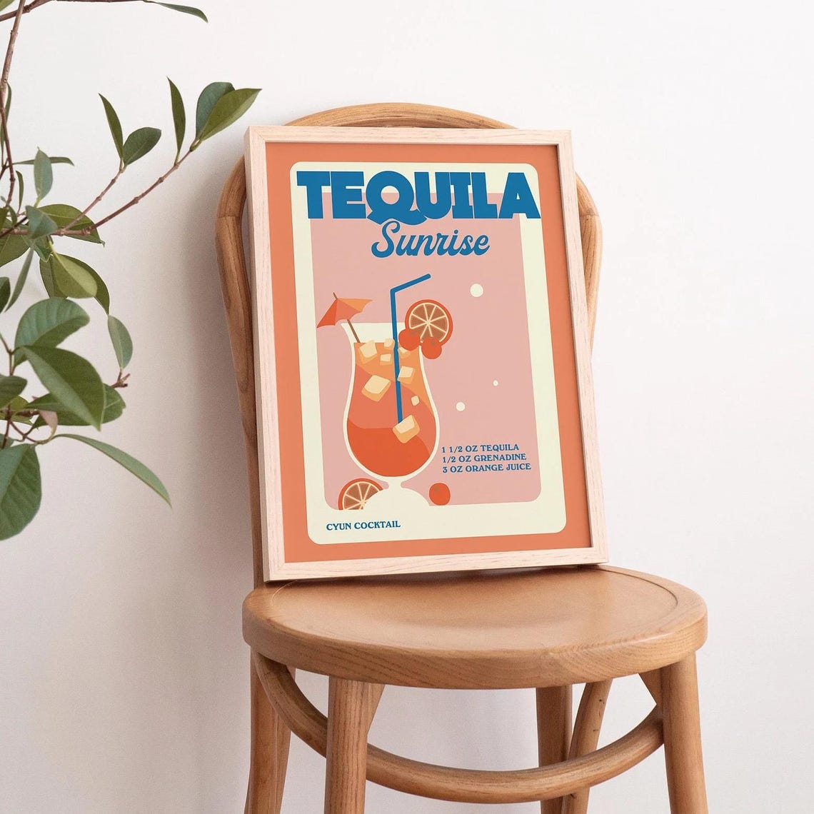 Tequila Sunrise Retro Cocktail Recipe Coral Bar Kitchen Poster - Image 4