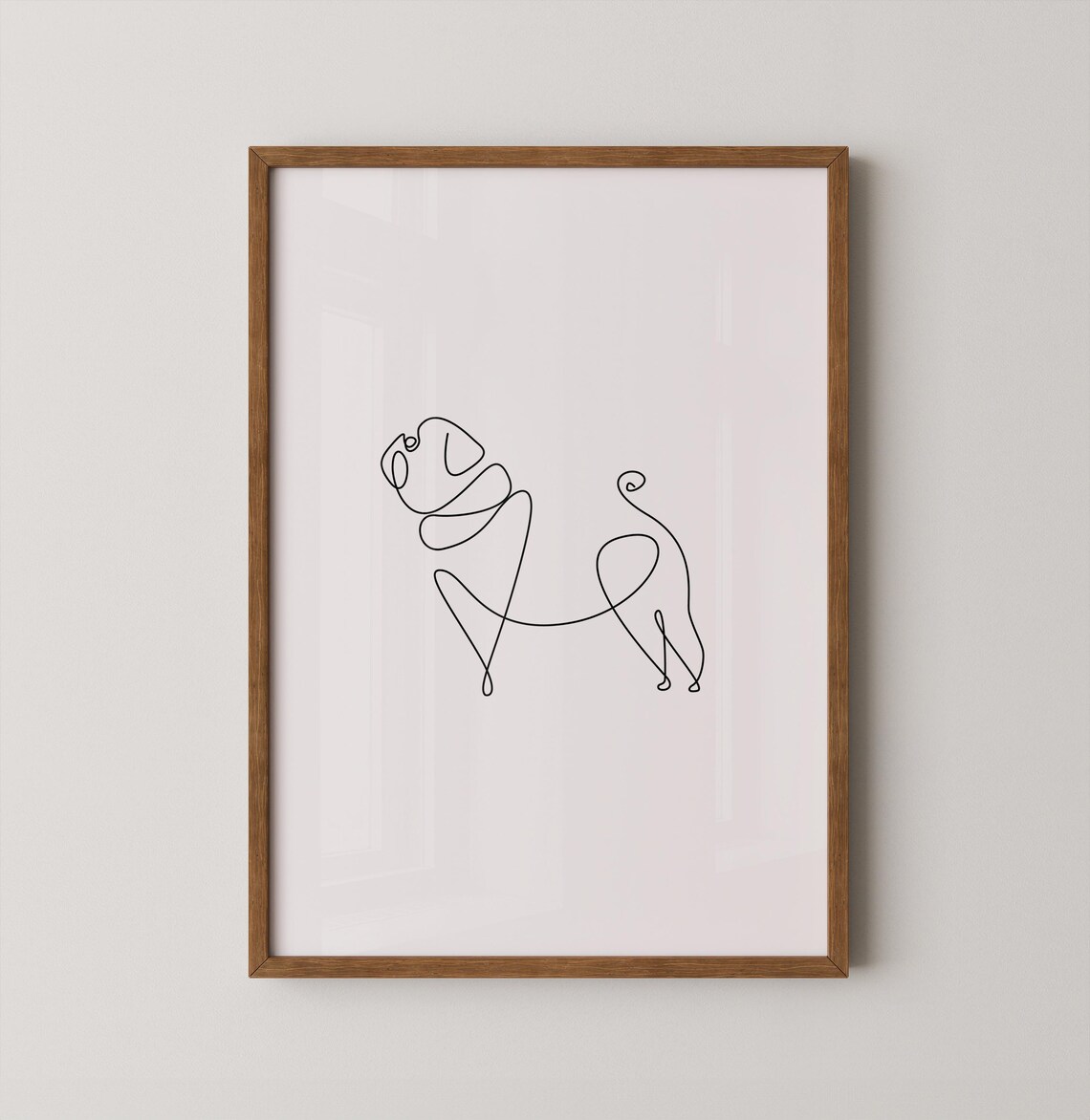 Pug Line Art, Minimal Scandinavian Poster Print