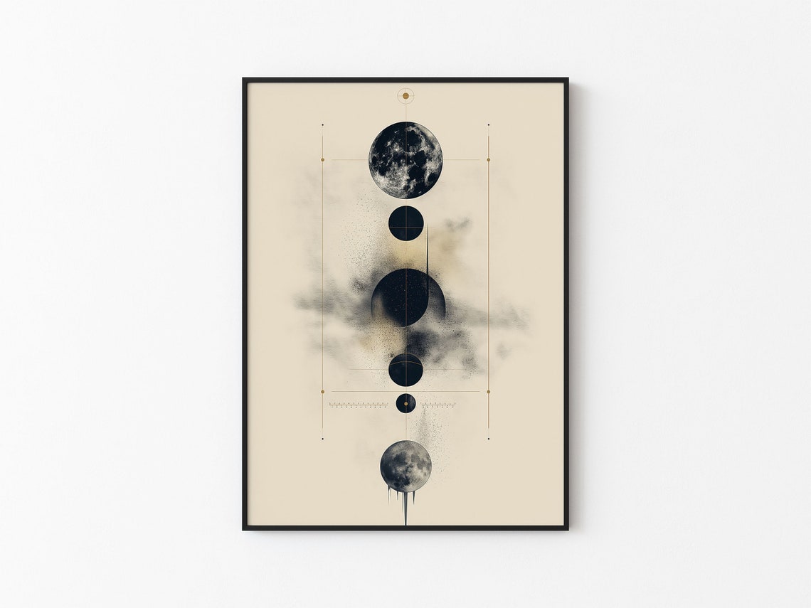 Six Moons Vertical Ink Wash Abstract Minimalist Cream Tone Poster