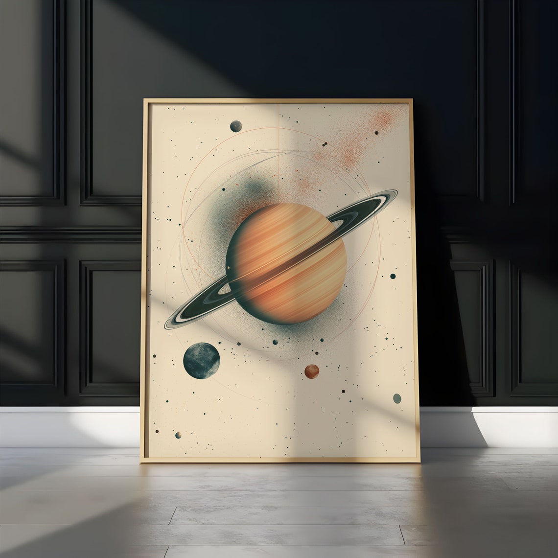 Watercolor Peach Saturn Dark Ring Band Orbit Circles Abstract Wall Art - Image 3
